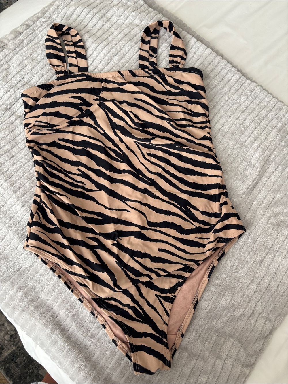 Women’s Beige and Black Zebra Print One-Piece Swimsuit